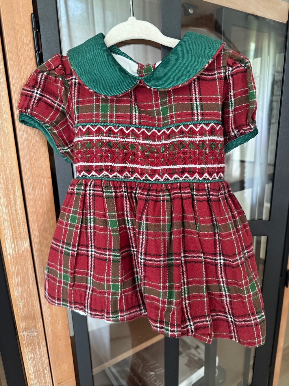 Smockingbird plaid smock dress peter pan collar Christmas holidays embroidered